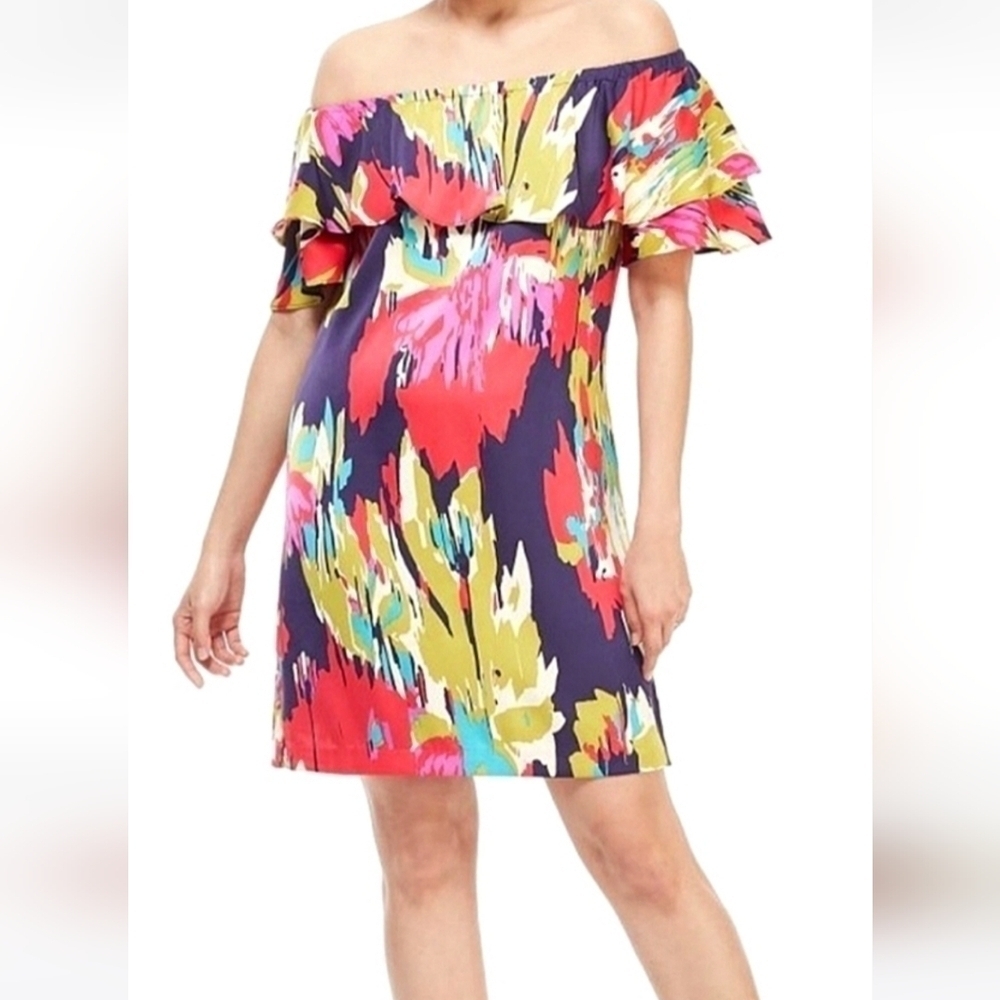 Maggy London Off Shoulder Floral Mini Dress Size 6 Multicolored